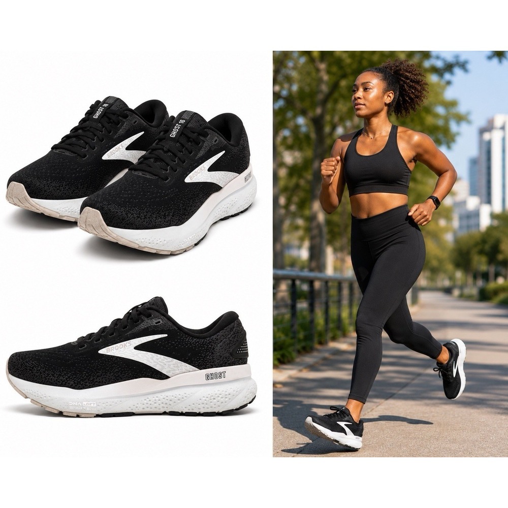 Brooks Ghost 16‎ Women's Running Shoes 7.5 B Black/White/Orchid Ice Sneaker $140